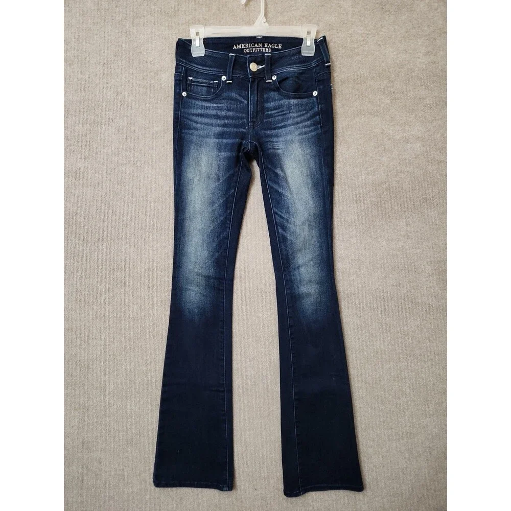 American Eagle Kick Boot Jeans Women 2 XLong Blue Dark Wash Stretch